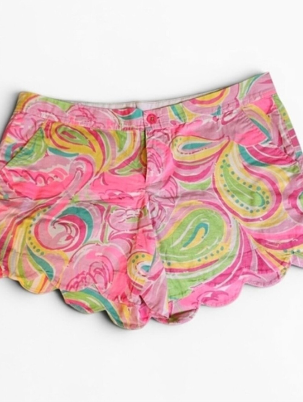 Lilly Pulitzer Pink Paisley Flamingo Scalloped Hem "Buttercup" Shorts